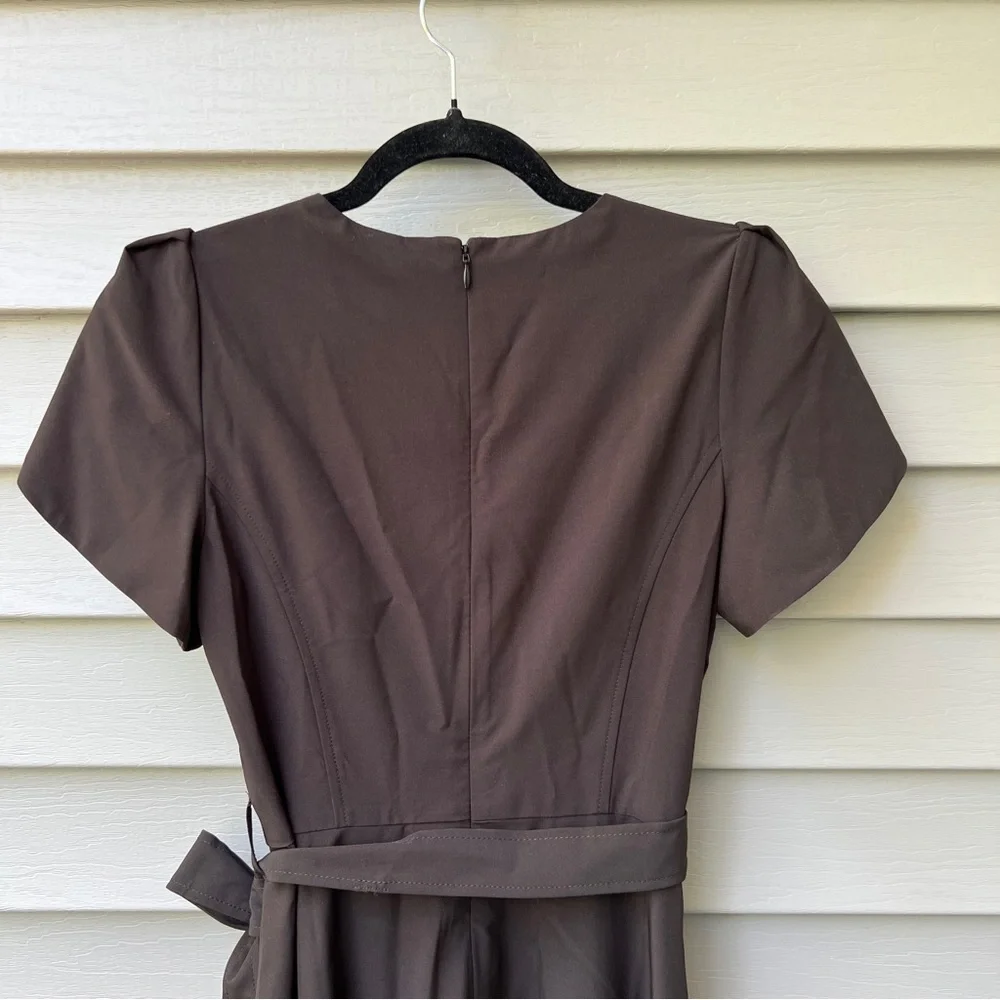 Calvin Klein Tulip Sleeve Fit & Flare Midi Dress Black Women’s 4 Belted Waist - Picture 8 of 16
